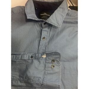 Men's Rodd & Gunn Blue Tiny Print Sports Fit Made In Italy Dress Shirt- Size 2XL